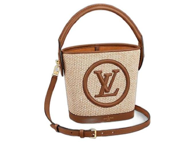Louis Vuitton Bolsa bucket LV Petit Raffia Bege  ref.518228