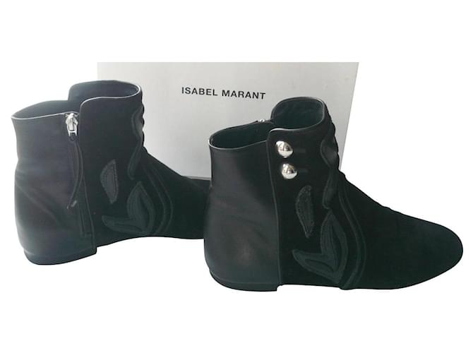 ISABEL MARANT Boots plates FARRAH’S Etat neuf T40 SOLD OUT Cuir Daim Noir  ref.518229