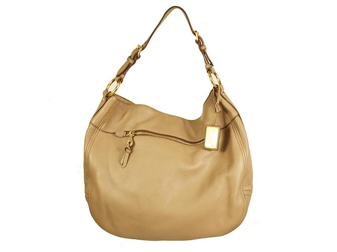 Car Shoes Car Shoe Taupe Pebbled Leather Gold tone HW Hobo Shoulder Bag Handbag w. charm Beige  ref.518257