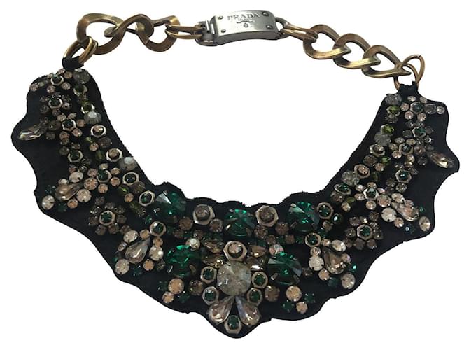 Prada Black Green Crystal Bib necklace  ref.518259