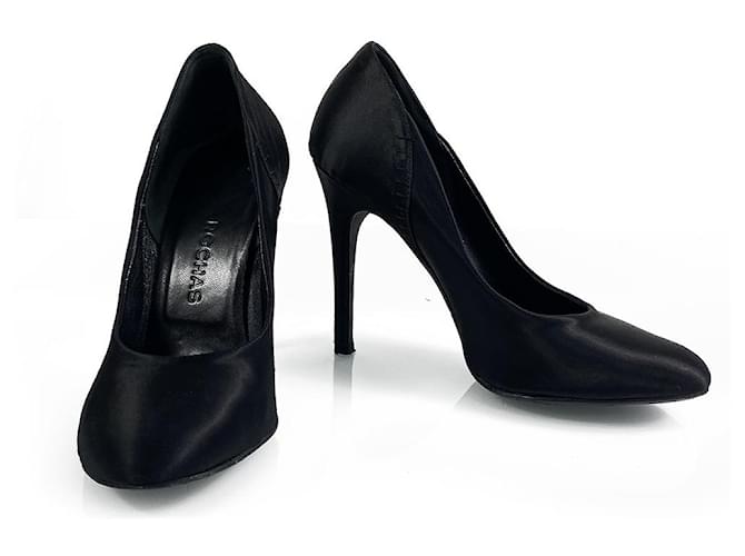 Rochas Black Satin Slim High Heel Classic Pumps Chaussures à talons - Taille 39.5 Noir  ref.518329