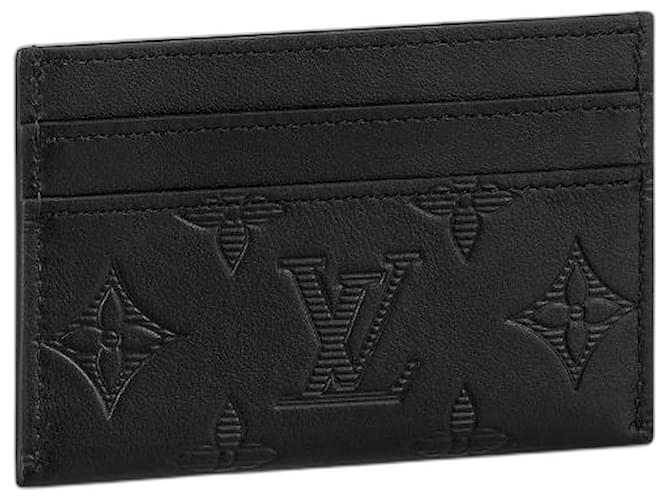 Louis Vuitton LV gefüttertes Kartenetui aus Leder Schwarz  ref.518344