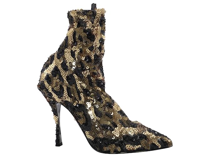 Dolce & Gabbana Lori Ankle Boots em lantejoulas douradas Dourado  ref.518652