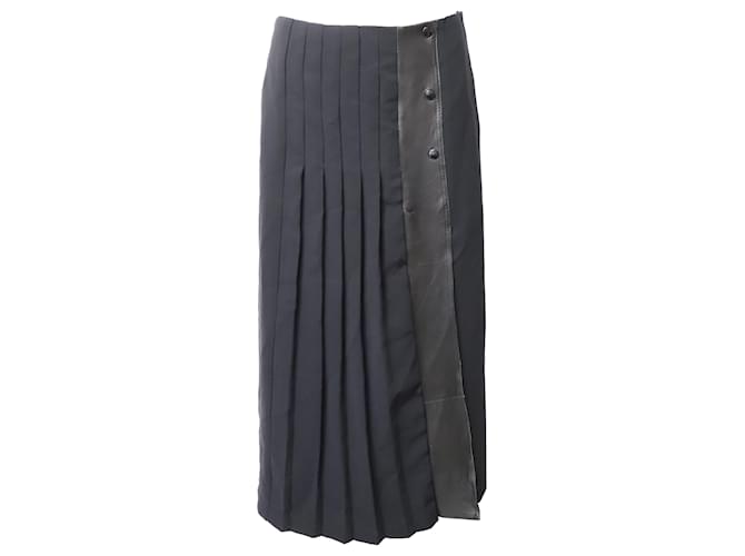 Sandro Paris Pleated Midi Skirt in Black Polyester  ref.518663