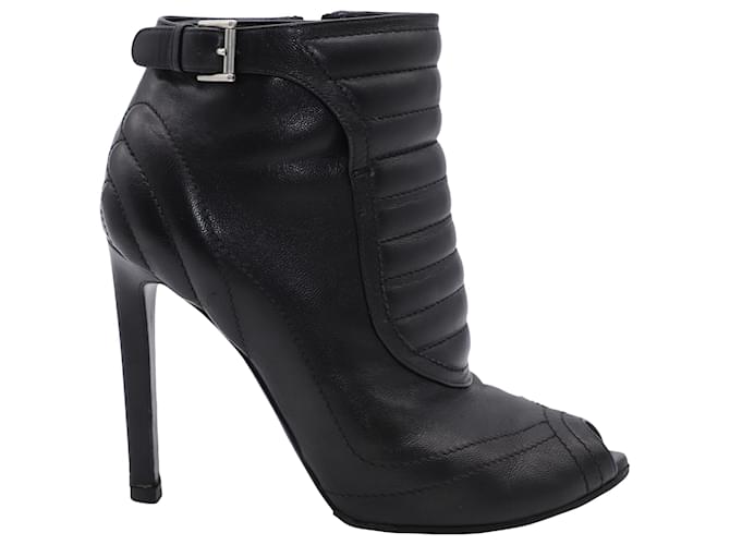 Alexander McQueen Peep-Toe Ankle Boots in Black Leather  ref.518668