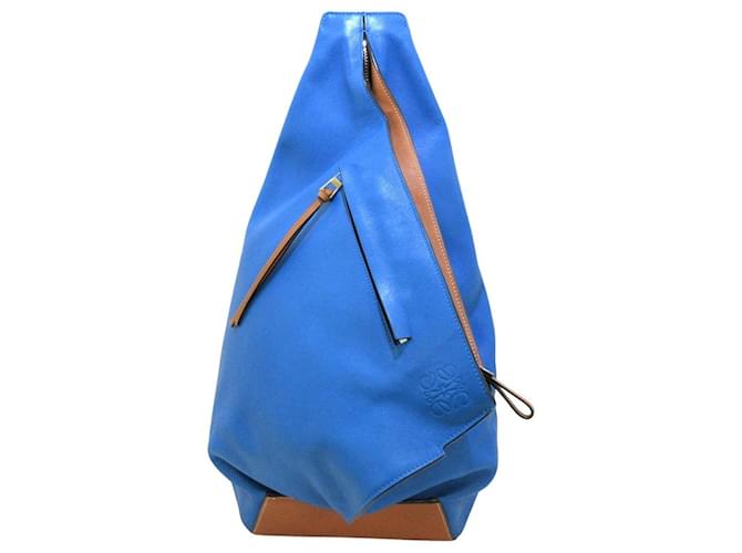 Loewe Anton Azul Castanho claro Couro  ref.518765