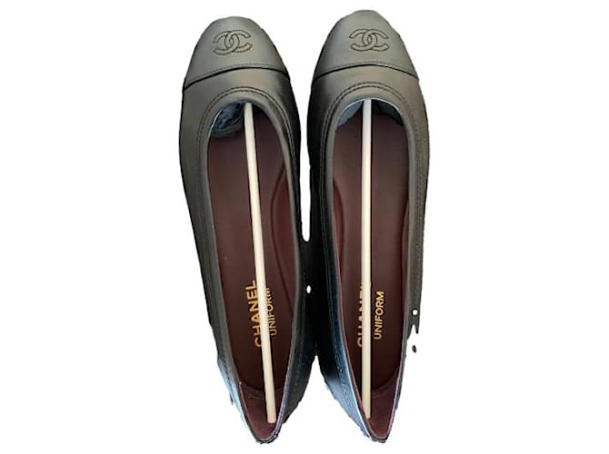 New chanel black ballet flats 41 Leather  ref.518862