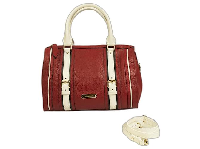 Burberry Speedy red & white leather satchel handbag shoulder bag extra  strap ref.518944 - Joli Closet