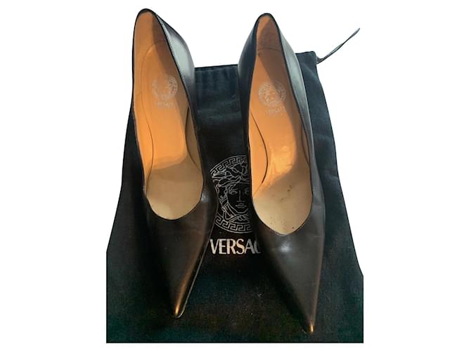 Versace Heels Black Leather  ref.519025