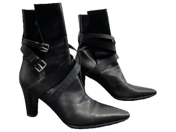 Hermès HERMES Black leather ankle boots  ref.519466