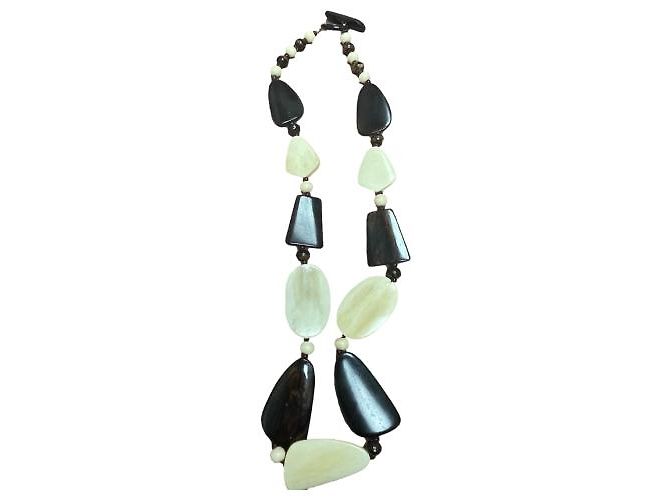 Autre Marque Collar largo en cuentas de madera Castaño Crema
