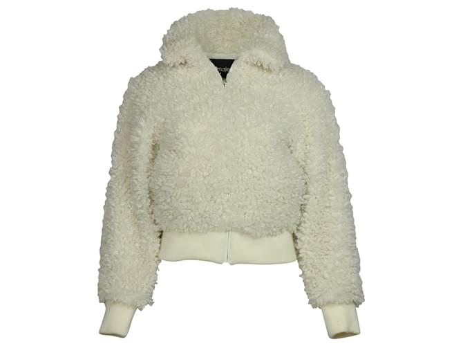 Maje Blanche Faux Fur Jacket in White Polyester Synthetic  ref.519617