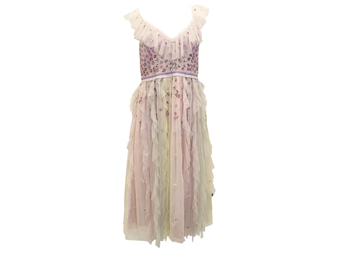 Needle & Thread Embellished Ruffle Dress in Pastel Purple Nylon  ref.519623