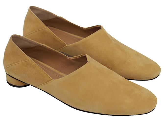 The Row Noelle Collapsible-Heel Loafers in Camel Suede Yellow  ref.519629