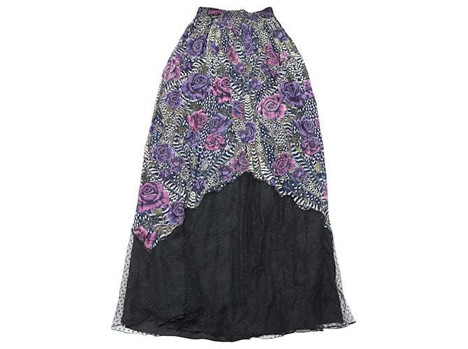 Falda larga de crepé floral en rayón negro de Just Cavalli Fibra de celulosa  ref.519631