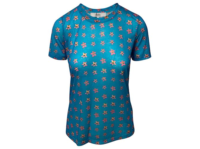 Prabal Gurung Floral Print Top in Turquoise Polyester  ref.519639
