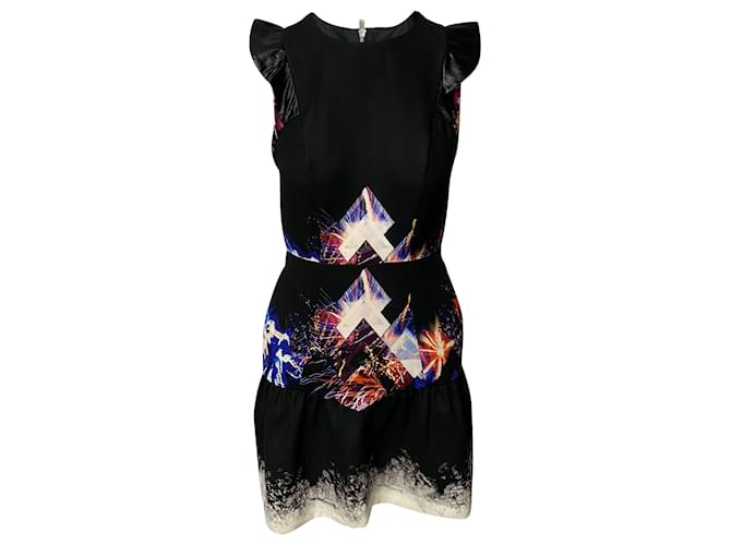 Sandro Paris Kleid mit geometrischem Feuerwerksmuster aus schwarzem bedrucktem Polyester  ref.519642