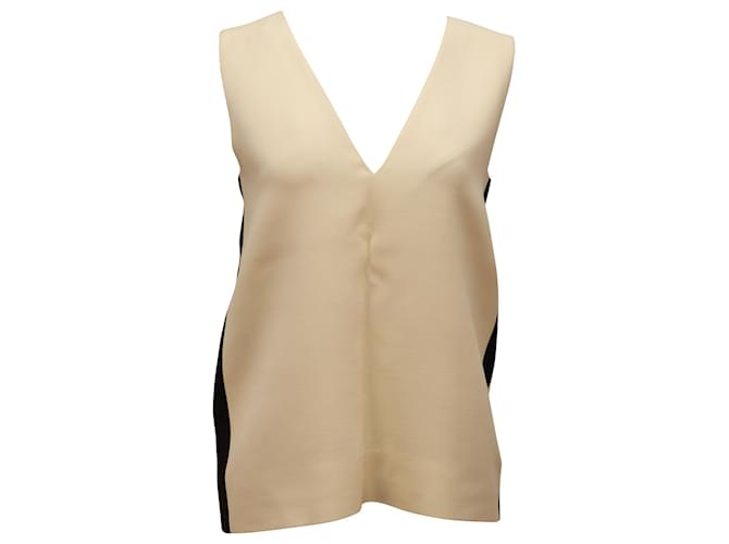 Burberry Satin-Trimmed V-Neck Top in Cream Wool White  ref.519655