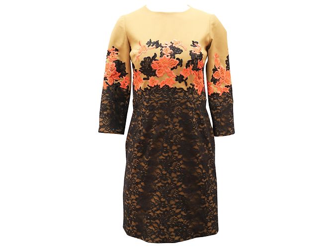 Vestido Shift bordado de renda Erdem em linho bege Marrom