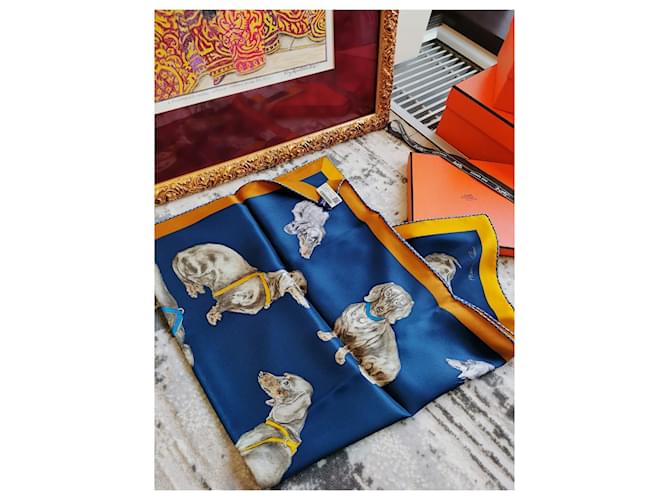Hermès Bufanda de hermes Azul Seda  ref.519680