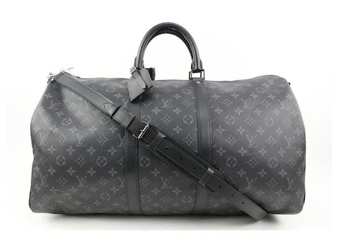 Louis Vuitton Black Monogram Eclipse Keepall Bandouliere 55 Duffle Bag Strap Leather  ref.519682