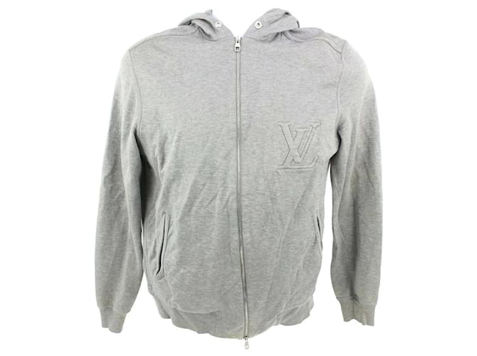 Louis Vuitton Men's XS Classic Grey LV Logo Zip Up Sweashirt Hoodie  ref.519683