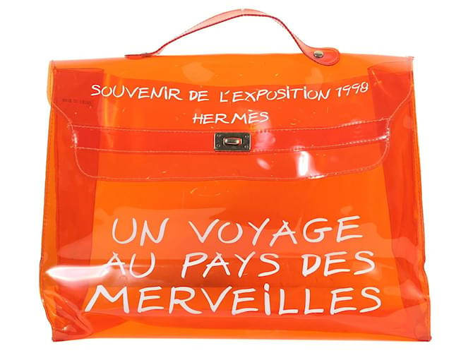 Hermès [Usado] HERMES Hermes bolso vinilo Kelly vinilo naranja oro accesorios de metal  ref.519711