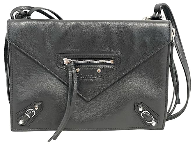 Balenciaga Black Papier Mini Triple Leather Crossbody Bag Pony-style calfskin  ref.519778