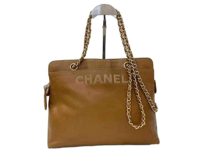 Chanel Bolso tote vintage de piel Castaño Cuero  ref.519794
