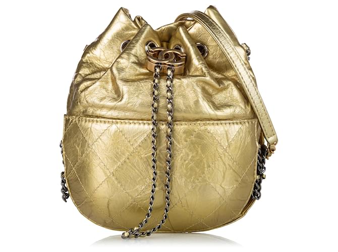 Chanel Gold Gabrielle Leather Bucket Bag Golden ref.520288 - Joli
