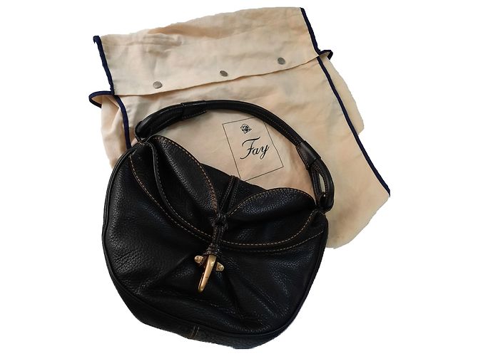 Bolsa Hobo Fay de Couro Preta Preto