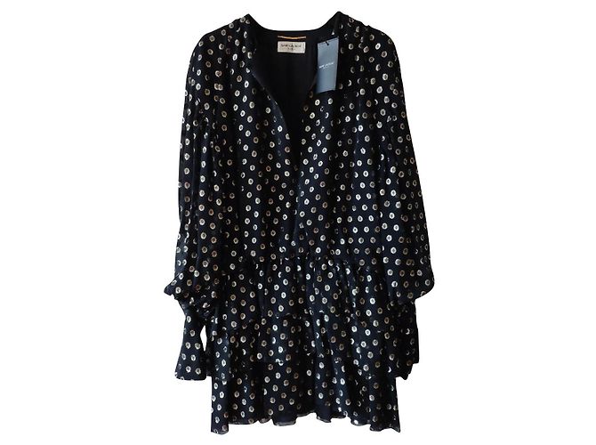 Yves Saint Laurent SAINT LAURENT MINI VESTIDO DE SEDA NEGRO Dorado 