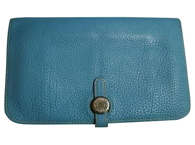 Hermès [Usado] HERMES Hermes carteira longa Dogon GM azul bi-fold carteira masculina TOGO porta-moedas Couro  ref.520456