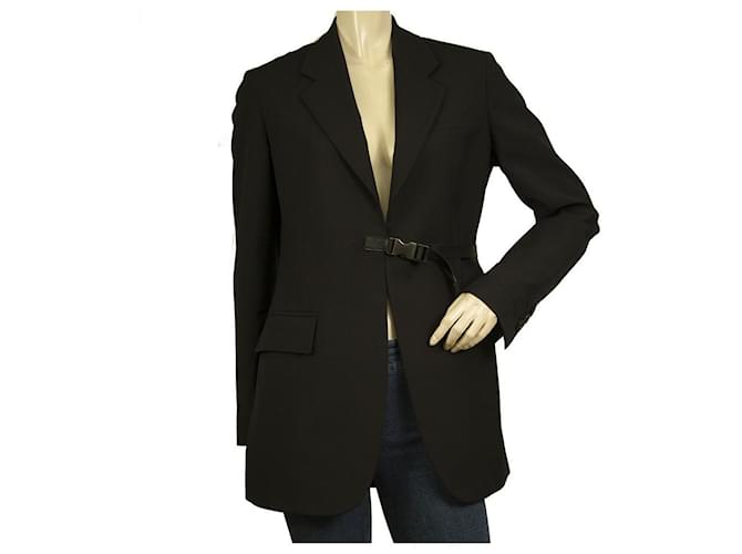 Jaqueta feminina Prada blazer preto de lã virgem push-lock tamanho 38  ref.520489