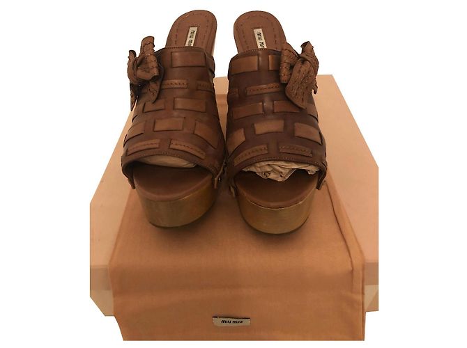 Miu Miu Leather Clogs Brown