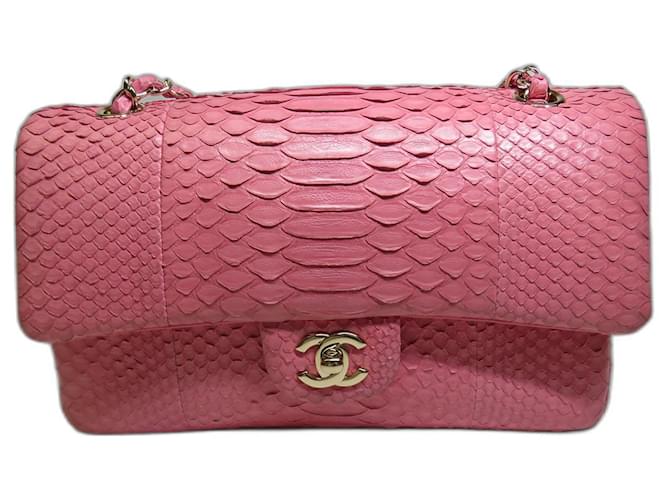 2.55 Chanel Classica patta foderata media Rosa Pitone  ref.520848