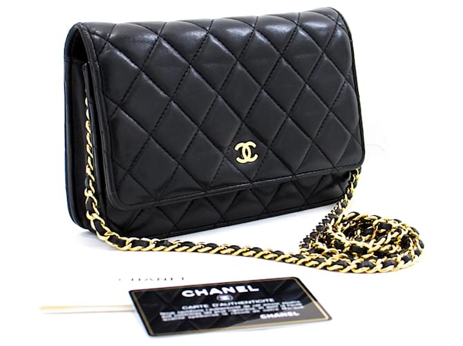 CHANEL Black Lambskin Wallet On Chain WOC Shoulder Bag Crossbody Leather  ref.520855 - Joli Closet