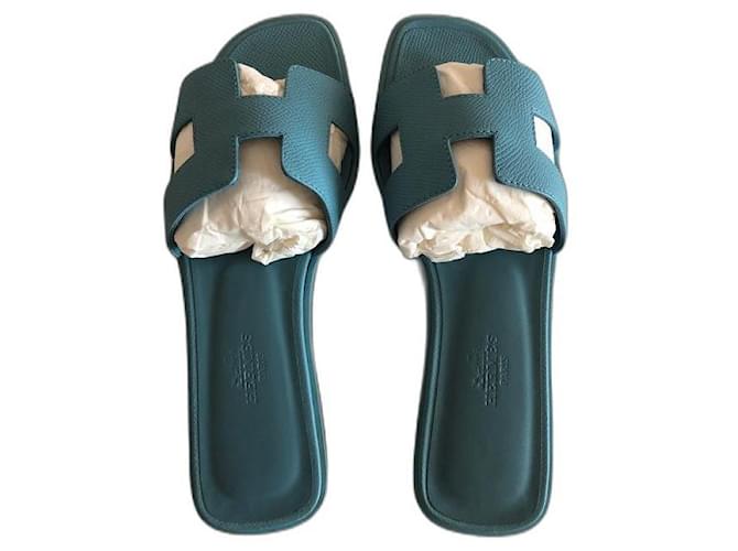 Hermès Oran Blue Coastal Sandals 36,5 Leather  ref.520980