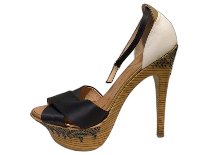 Giuseppe Zanotti Zanotti sandals with ankle straps and gold accents Black White Golden Leather Satin  ref.520998