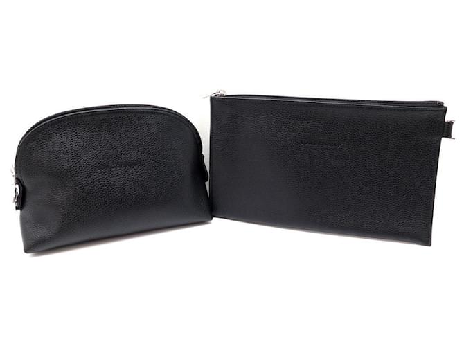 NEW LOT LONGCHAMP POUCH + LE FOULONNE POUCH IN BLACK LEATHER NEW
