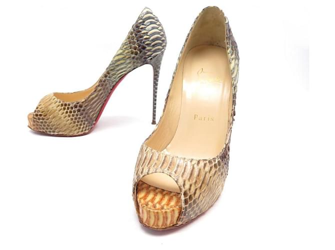 CHRISTIAN LOUBOUTIN SHOES NEW VERY PRIVATE PUMPS 37 PYTHON LEATHER Brown Exotic leather  ref.521174