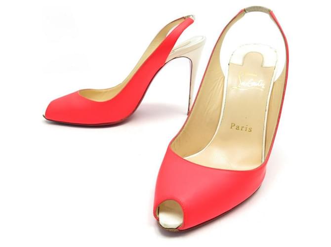 CHAUSSURES CHRISTIAN LOUBOUTIN ESCARPINS SLINGBACK 37 CUIR ROSE FLUO SHOES  ref.521176