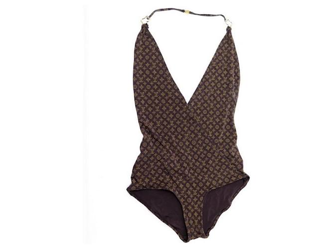 Louis Vuitton Monogram One-Piece Swimsuit BROWN. Size 38