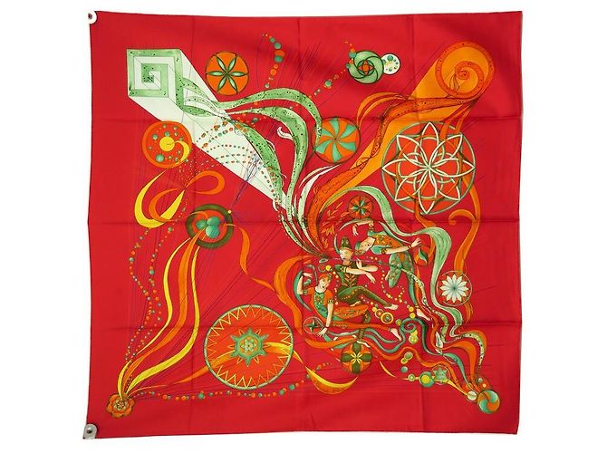 Hermès HERMES SCIARPA LA DANZA DELLA PIAZZA DEL COSMOS 90 PAUWELLS SETA SCIARPA IN SETA ROSSA Rosso