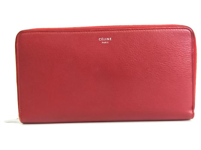 Céline Zip Around Red Leather  ref.521734