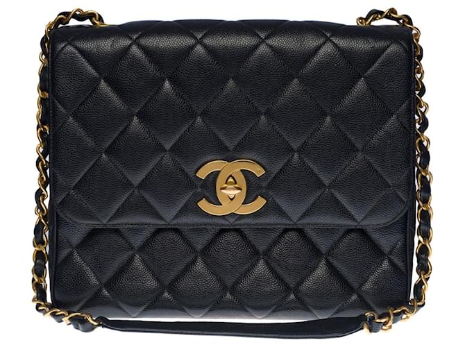 Classique Splendide sac à main Chanel Maxi Flap bag en cuir caviar matelassé noir, garniture en métal doré  ref.521739