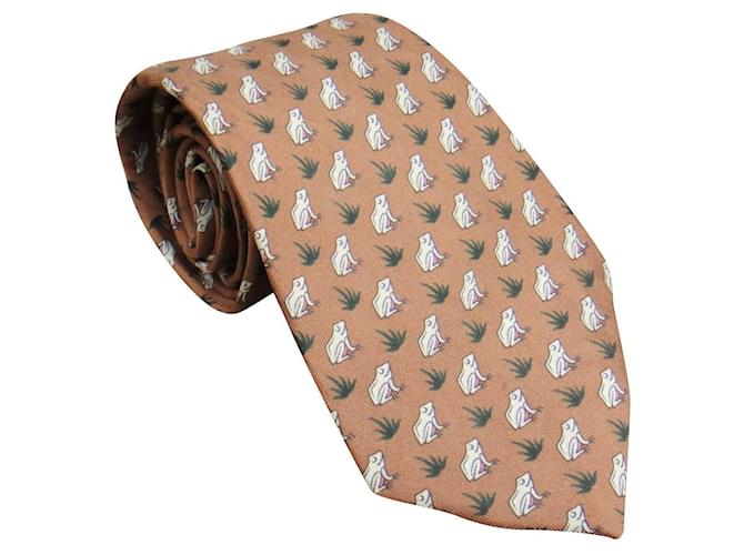 cravate Hermès Soie Marron  ref.521924