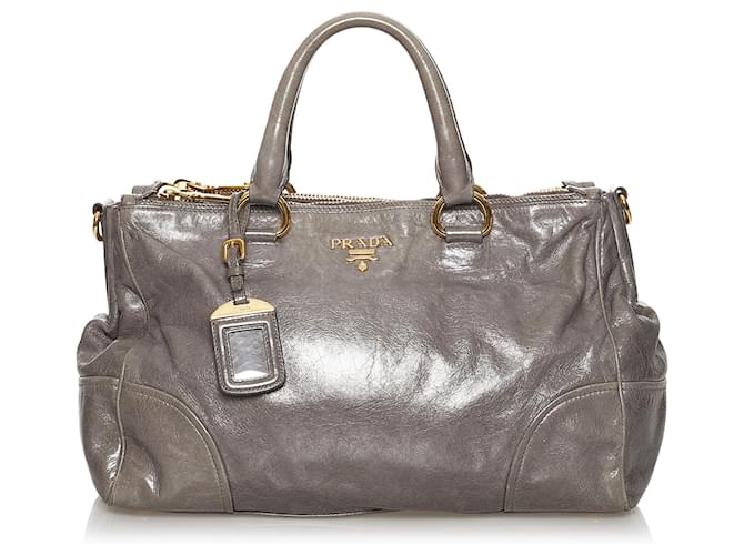 Prada Grey Vitello Shine Leather Tote Prada