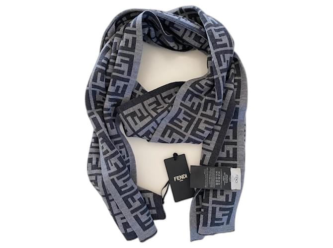 Fendi Monogram scarf Grey Wool  ref.522184
