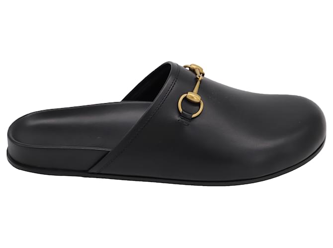 Gucci Horsebit Slip-On Sandale aus schwarzem Leder  ref.522294